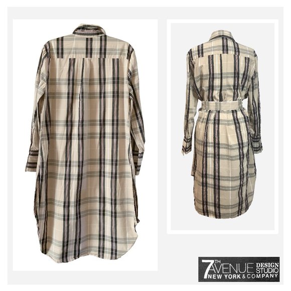 7th Avenue Design Studio Plaid Belted Shirtdress. - Picture 2 of 3